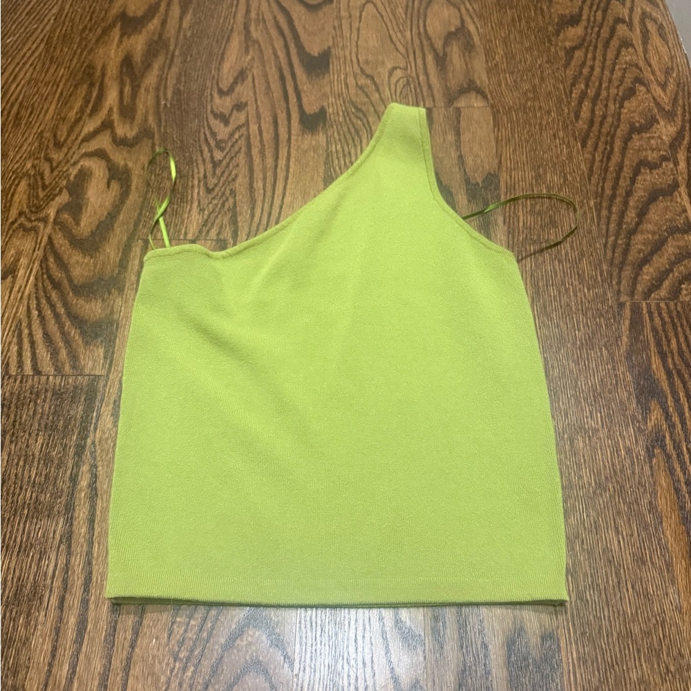Lucy Paris Asymmetrical Green Crop Tank Top